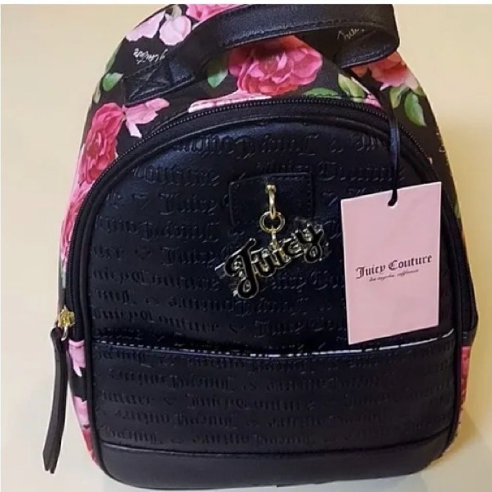 JUICY COUTURE~Black Romantic Rose Signature Logo Love Lock Backpack Purse~NWT